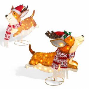 22-in LED Leaping Corgi Dog Christmas Yard Sculpture Lights Up Holiday Decor NEW
